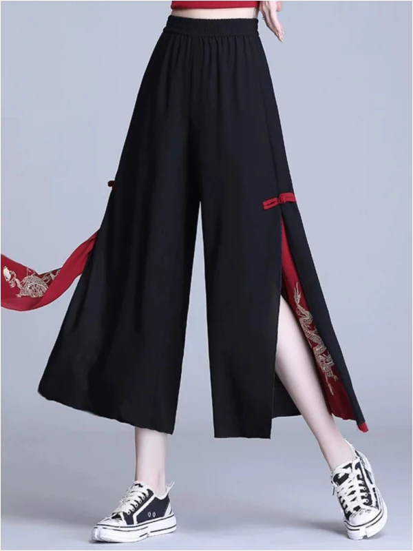 

plus Size 300 Pou Wide Leg Pants Men Women Summer Loose Drapey Slit Casual Nine Point Pants Straight Tube Elastic Waist
