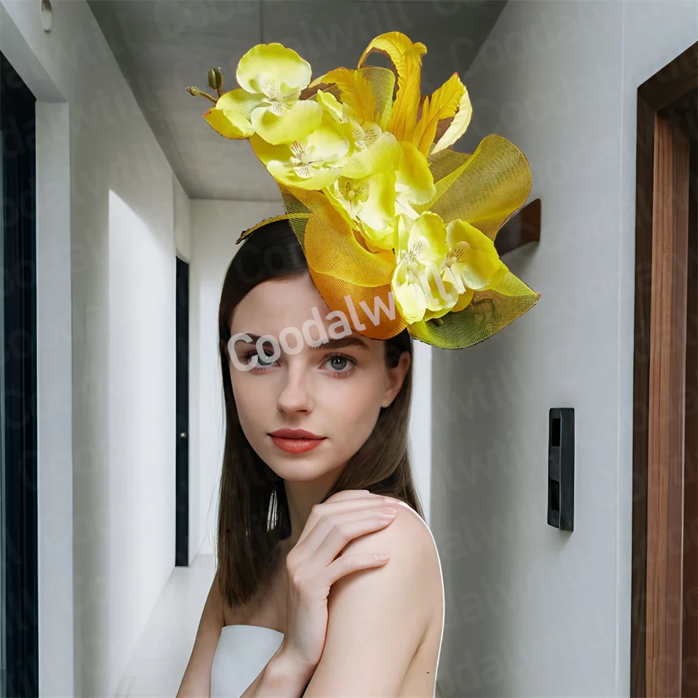 

Чайная вечеринка Цветочные чародеи Кентукки Дерби Аскот Гоночный головной убор Свадебный коктейль Перья Лента Чародей Шляпы для женщин