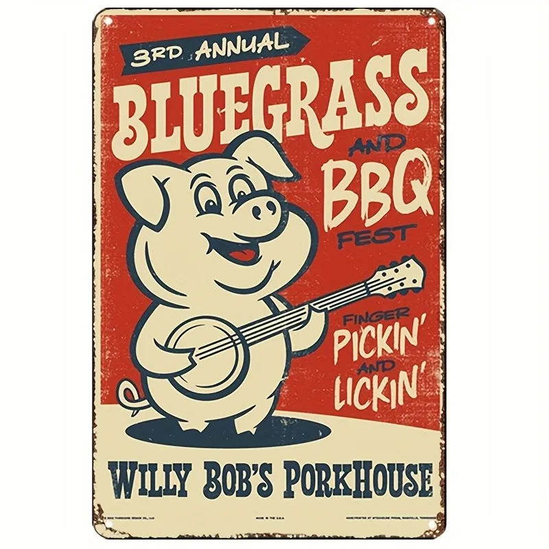 Aluminum Vintage Blue Grass BBQ Tin Metal Sign Rustic Wall 8x12