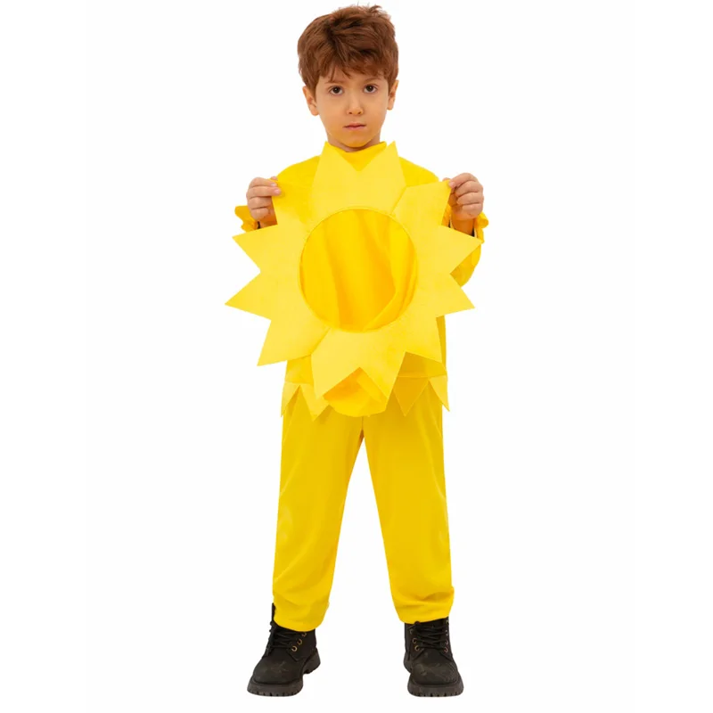 Children Sunflower Costume Cosplay Jumpsuit Outfit Sun Role Kindergarten Performance Festival Party Clothing For Kids