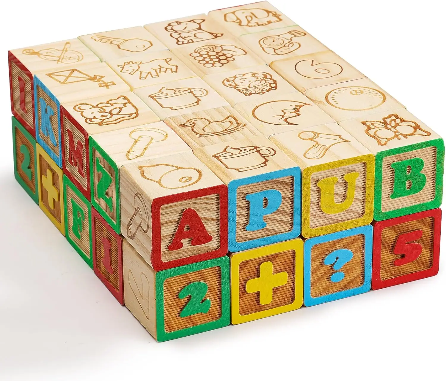 Wooden ABC Blocks 40PCS Stacking Blocks Baby Alphabet Letters, Counting, Building Block Set for Toddlers 1.2 Inch
