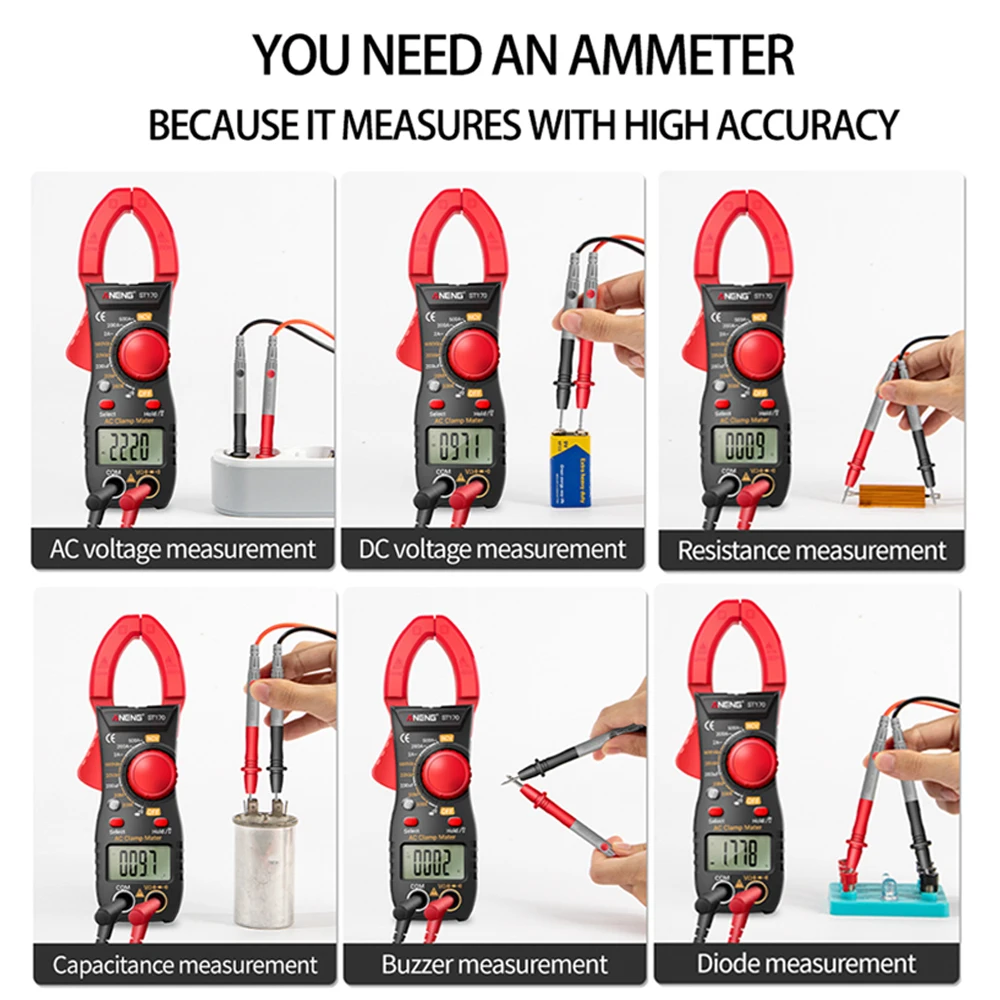 Smart Clamp Meter High Precision AC DC Current Plier Ammeter Voltage Tester 1999 Count Hz Capacitance NCV Ohm Diode Test