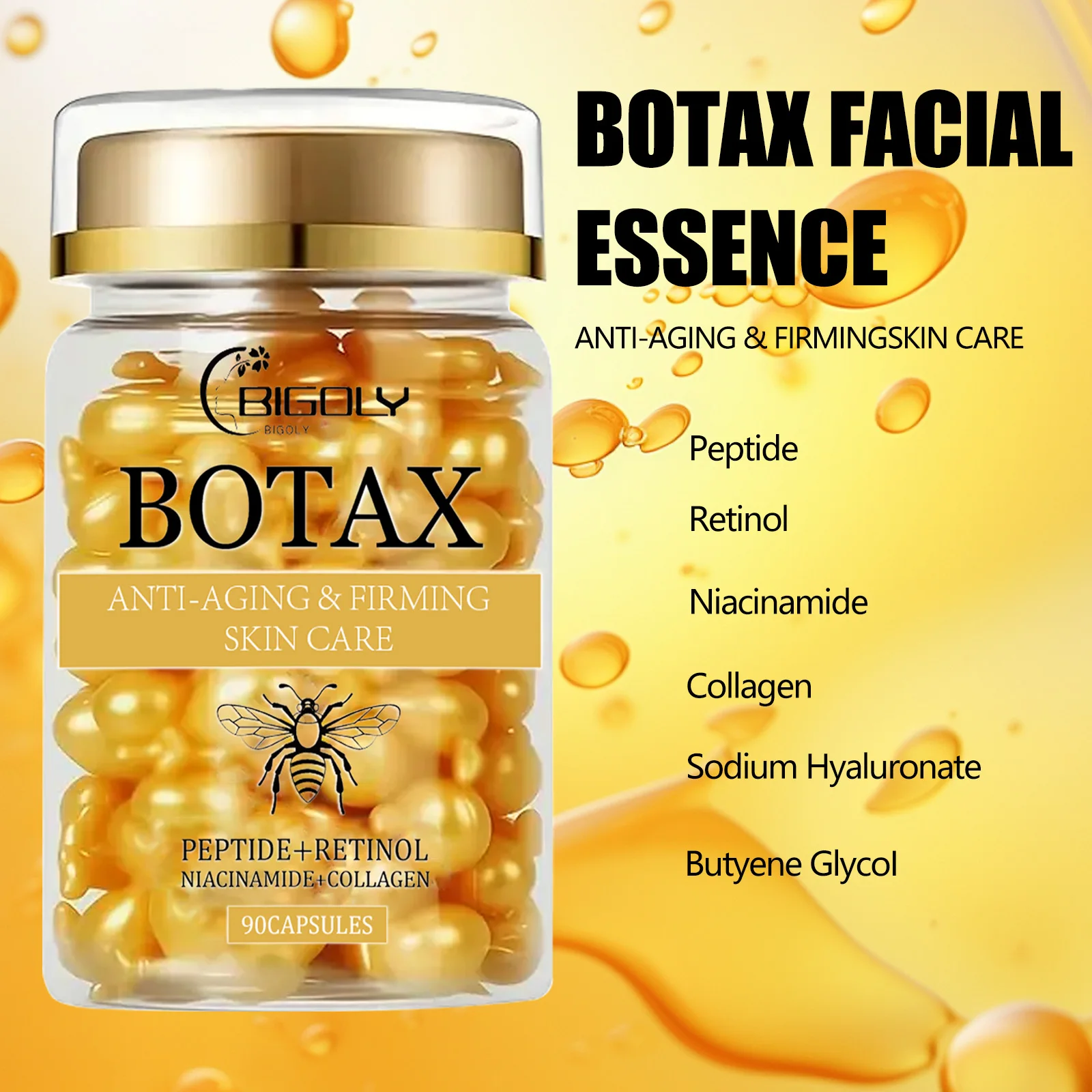 Essência Facial, 90 Cápsulas por Frasco, Aperta a Pele, Hidrata e Umecta, Cápsulas Pequenas Embaladas Individualmente, Limpa e Higiênica, Conveniente 