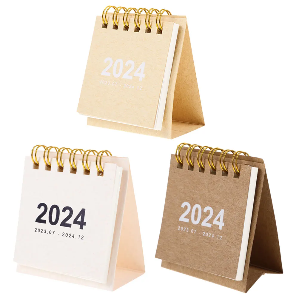 3Pcs Small Desk Calendar 2024 Mini Tabletop Calendar Flip Design Daily Reminder for Birthdays Holidays Office Workers Students