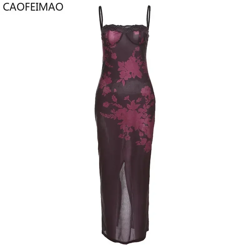 Плаissoе. 2025 Abito da ballo maxi con stampa floreale Abiti da sera sexy per celebrità in rete Abiti da donna estivi aderenti con cinturino per spaghetti