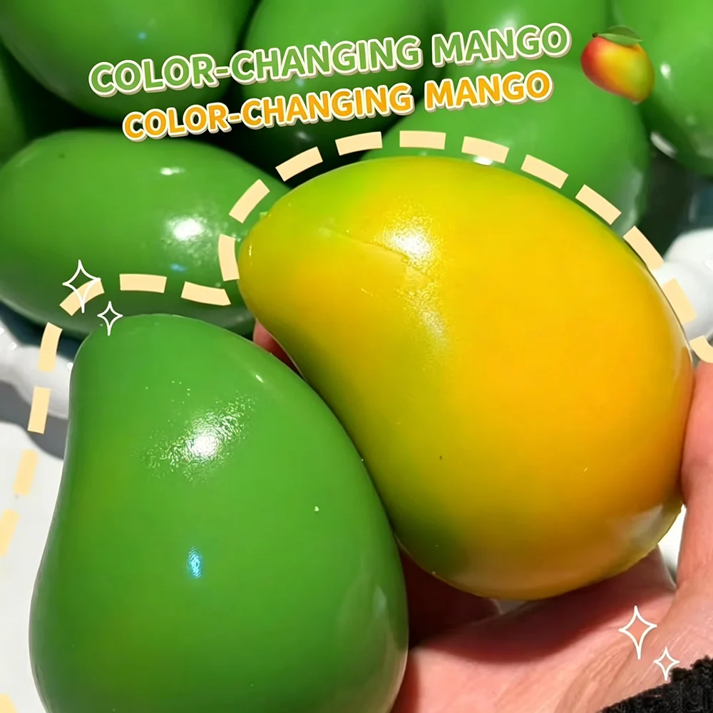 Jouet Squishy Mangue Thermosensible Changeant de Couleur, Super Doux, Jouet à Presser en Forme de Fruit Réaliste, Anti-Stress, Jouet Fidget, Cadeau de Fête
