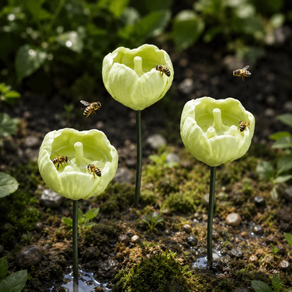3 pcs Flower-Shaped Bee Butterfly Water Dispenser Ceramic Garden Decoration Bee Watering Station Gifts DIY Insect Drinking Cup