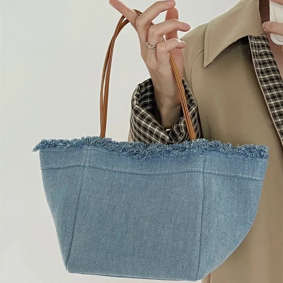 Denim borse con manico superiore moda donna grande capacità Design retrò borse All-match femminile Chic Casual portatile Hasp Totes Ins