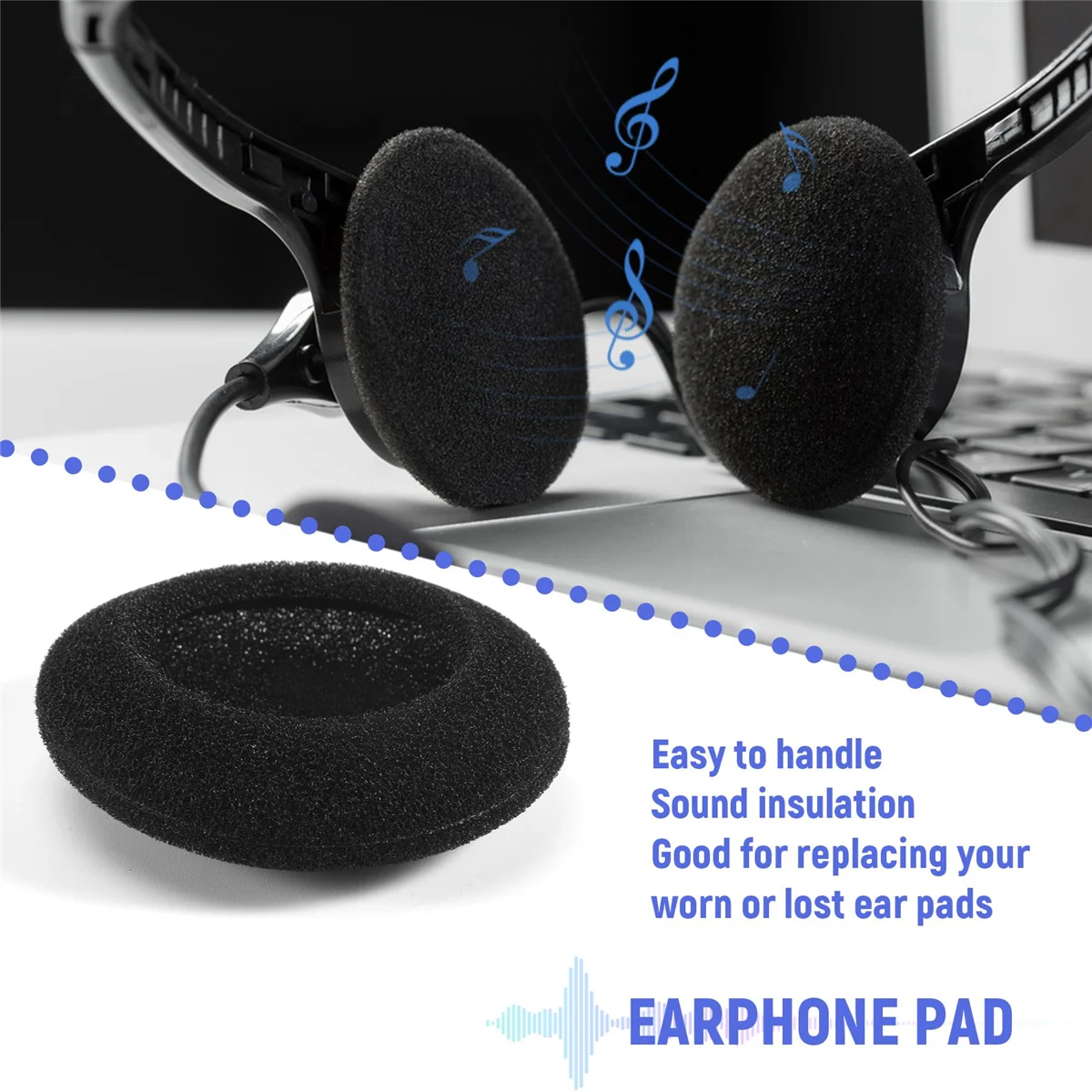 4 pares de fundas de almohadillas de repuesto para auriculares de 55 mm, color negro
