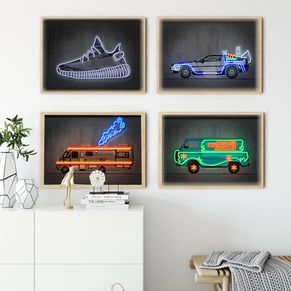 

Neon Poster Vehicle Car Art Print Back To The Future Street Canvas Painting Abstract Prints Wall Art Pictures Home Room Decor