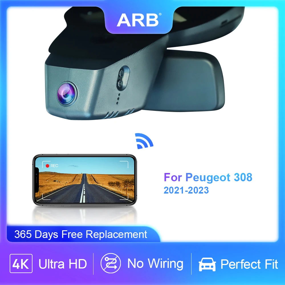 Built-in WIFI Dash Camera for Peugeot 308 3rd Gen 2021-2024, ARB Vehicle DVR 4K 2160P APP Control Cam