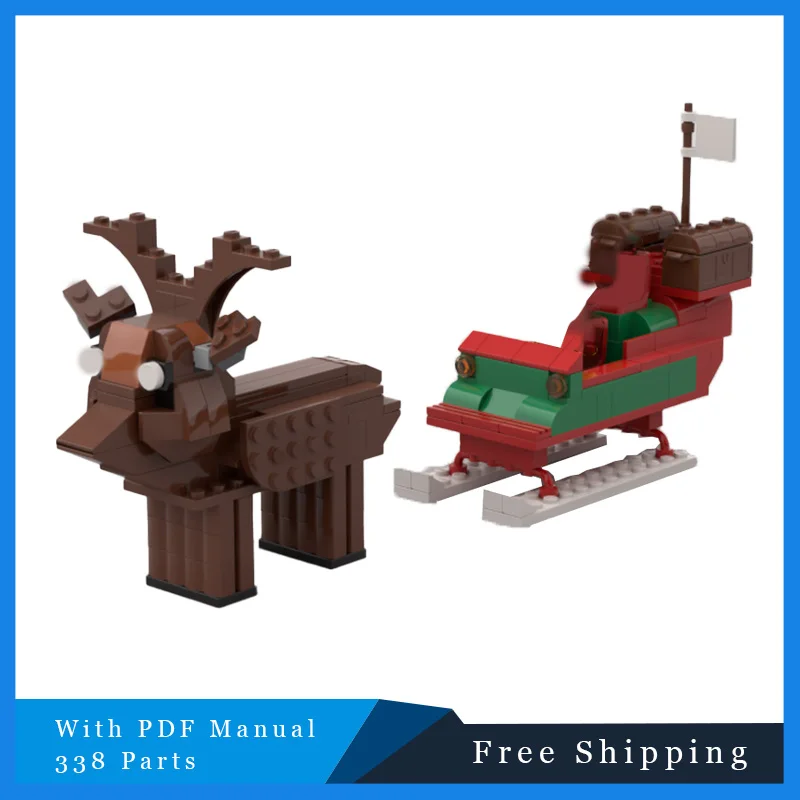 338 PCS MOC Creatieve Herten Slee Modulaire Bouwstenen Baksteen Speelgoed Kerst Verrassingscadeau Onderwijs Architectuur Set voor Kinderen