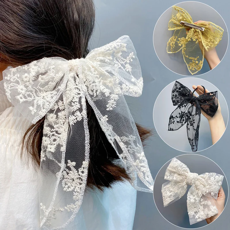 Jepit Rambut Renda Jepit Rambut Jepit Rambut Hitam Putih Simpul Pita Rambut Wanita Antik Ornamen Rambut Bunga Aksesori Rambut Mode