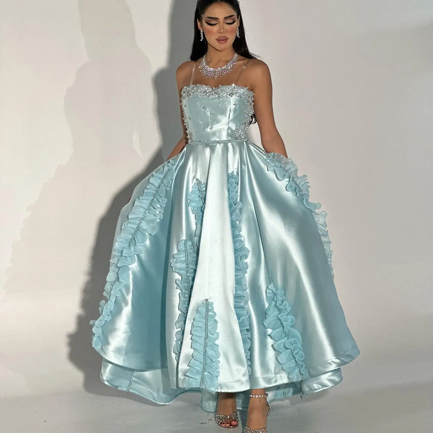 Jirocum-Mulheres elegantes vestidos de baile A-Line, sem alças, frisada Diamond, vestidos de noite, até o tornozelo, vestido para ocasiões formais, festa, 2024