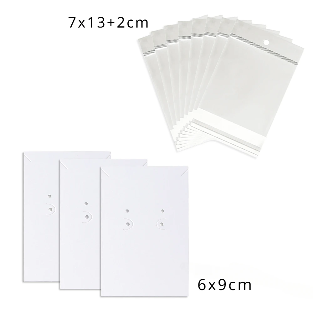 50 Pcs 6x9cm White Necklaces Earrings Jewelry Display Paper Cards With Or Without Bags Wholesale Packaging Business Supplier