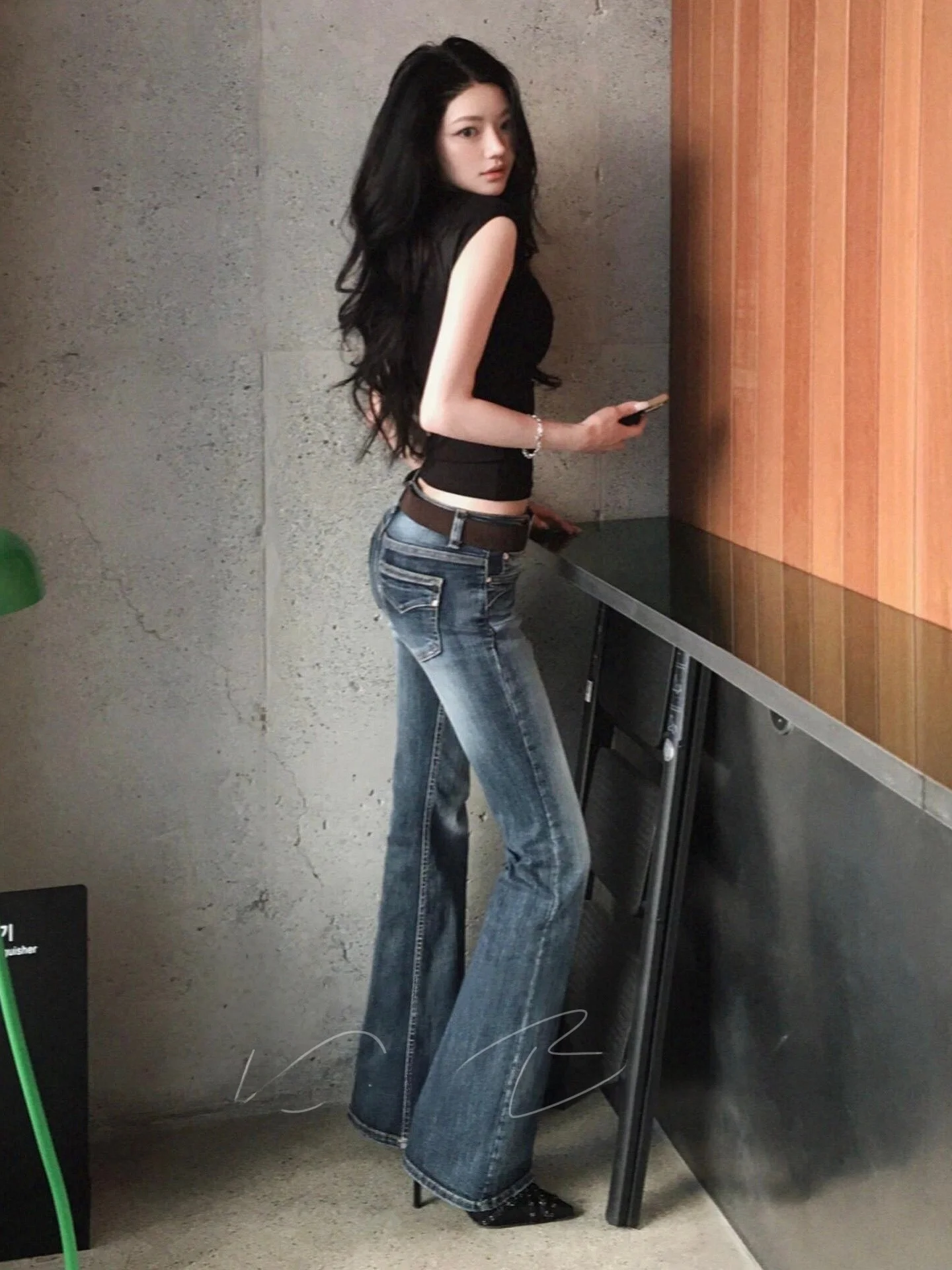 

Retro American Flared Low Waist Denim Jeans Women's Spring Summer Slimming Hip Lifting Vintage Style High Elasticity Long Tro...