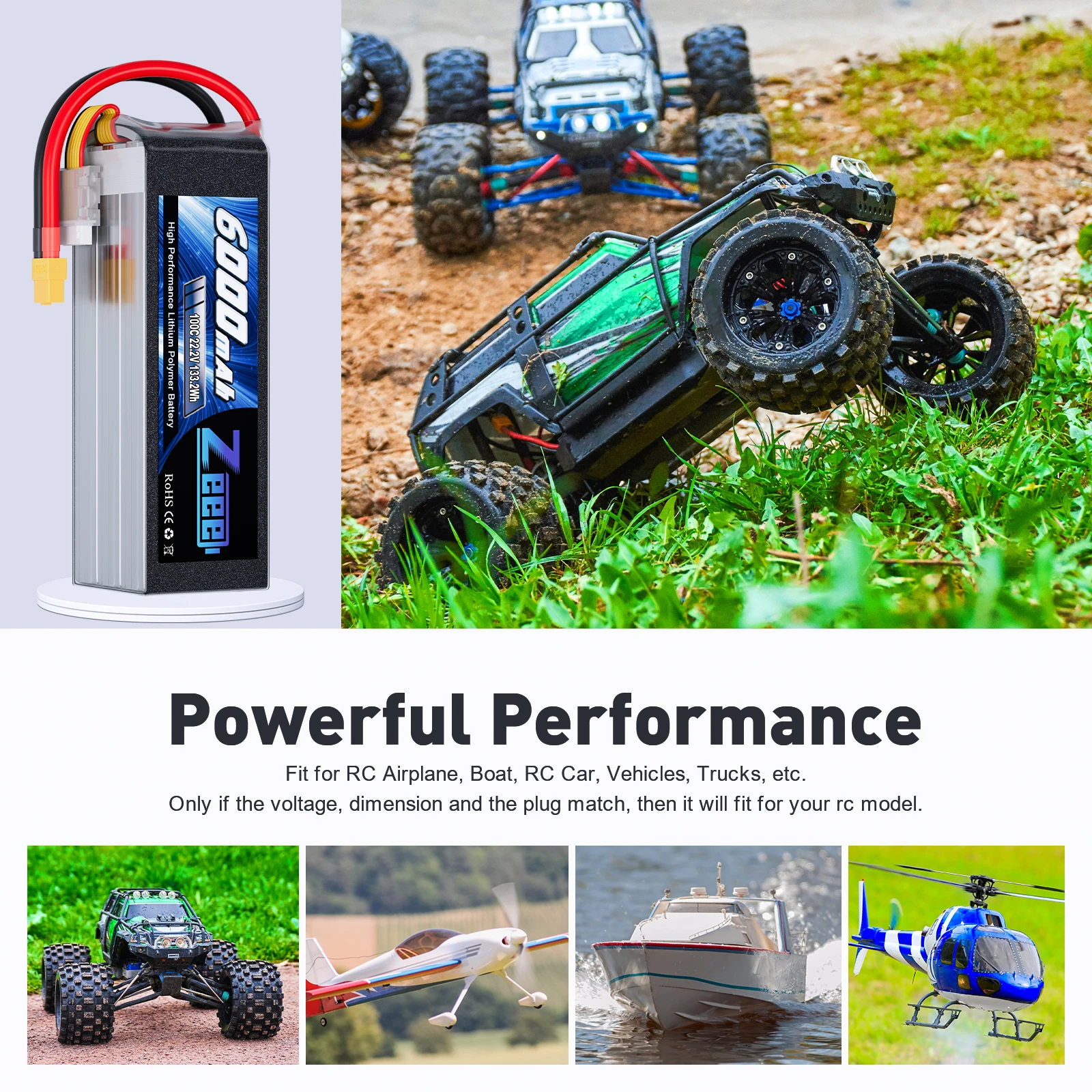 Zeee 6S Lipo Battery 22.2V 50C 100C 6000mAh FPV Drone Battery with XT60 Softcase for RC Car Boats Airplane RC Model Parts дрон