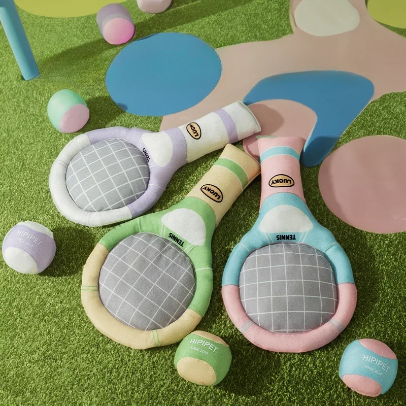 Dog Tennis Sound Paper Racket Toy Set Teddy Teething Companion Pet Supplies