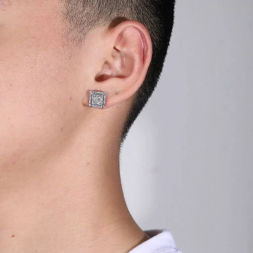 

Cool Creative Hiphop Street Simple Korean Style Ear Stud Square Earrings Crystal Man Cross Earrings