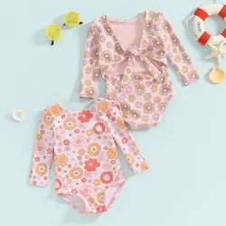 0-4 Years Kids Baby Girls Swimsuit Bikini Backless Sun Protection Cute Tie-Up Flower Print Swimwear Suit Fashion Beach Wear