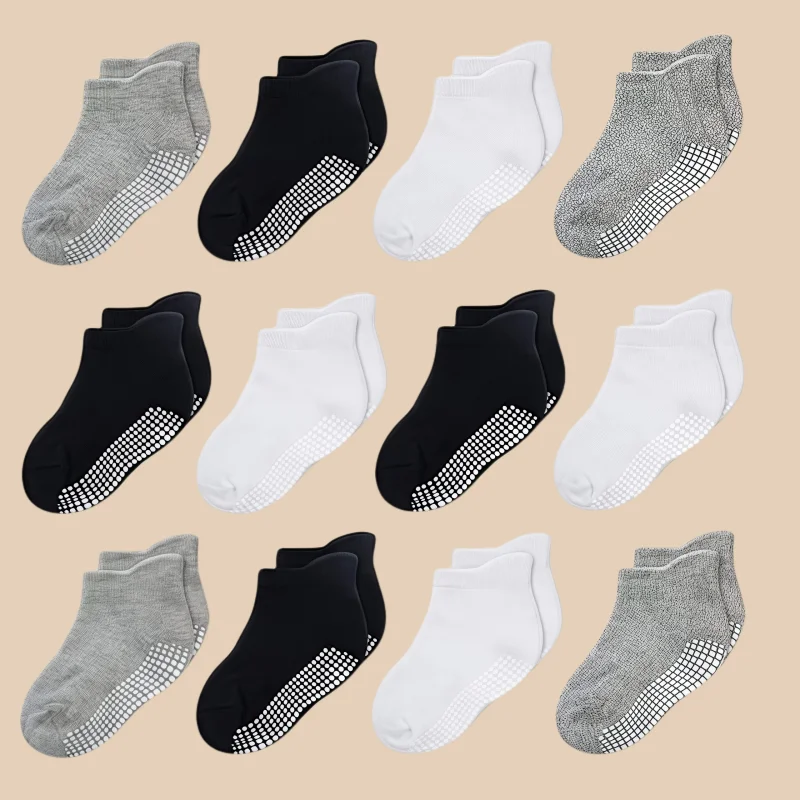 

12 pairs children's glue-secured anti-slip socks, baby walking socks and trampoline socks, baby ankle socks