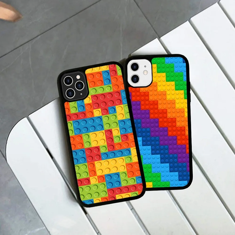 L-Lego Bricks Background Phone Case Silicone PC+TPU For For IPhone 11 12 13 14 15 16 Plus Pro Max Cover