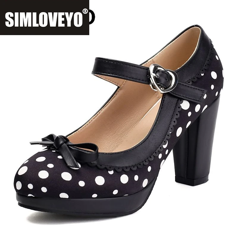 SIMLOVEYO Multitone Rounded Toe Strap Low Heeled Footwear Chunk Heel 8 Elevated Sole Bow Fastener Band Ladies Oversize 47 48
