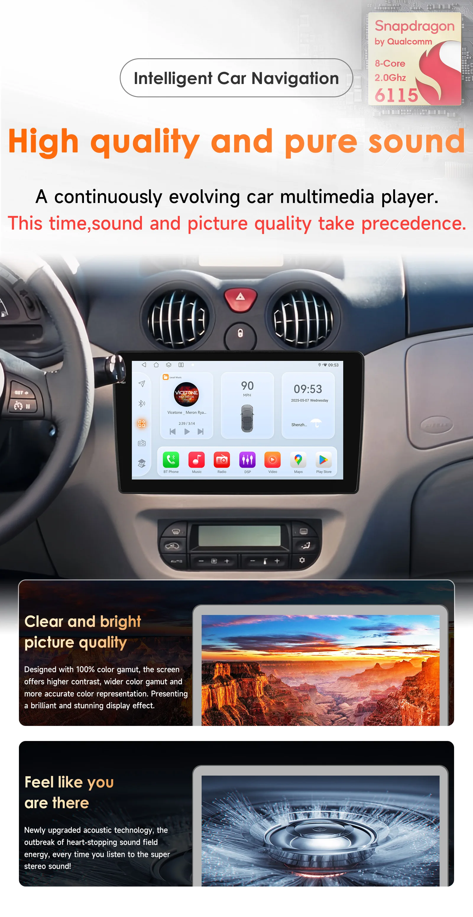 Hizpo Android 14 Auto-Multimedia-Player für Citroen C2 C3 2001 2002 2003–2010 AI Carplay GPS 4G DSP von Qualcomm Snapdragon 6115 – Detail 2