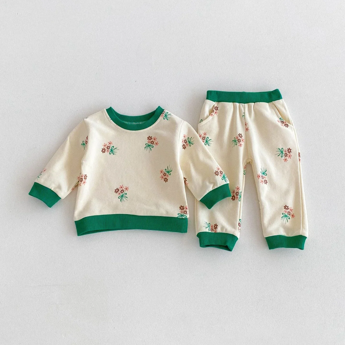 2024 New Baby Stylish Floral Set: Long Sleeve Pants for Boys and Girls, Cute Printed Sweatshirt Set for Children in Autumn