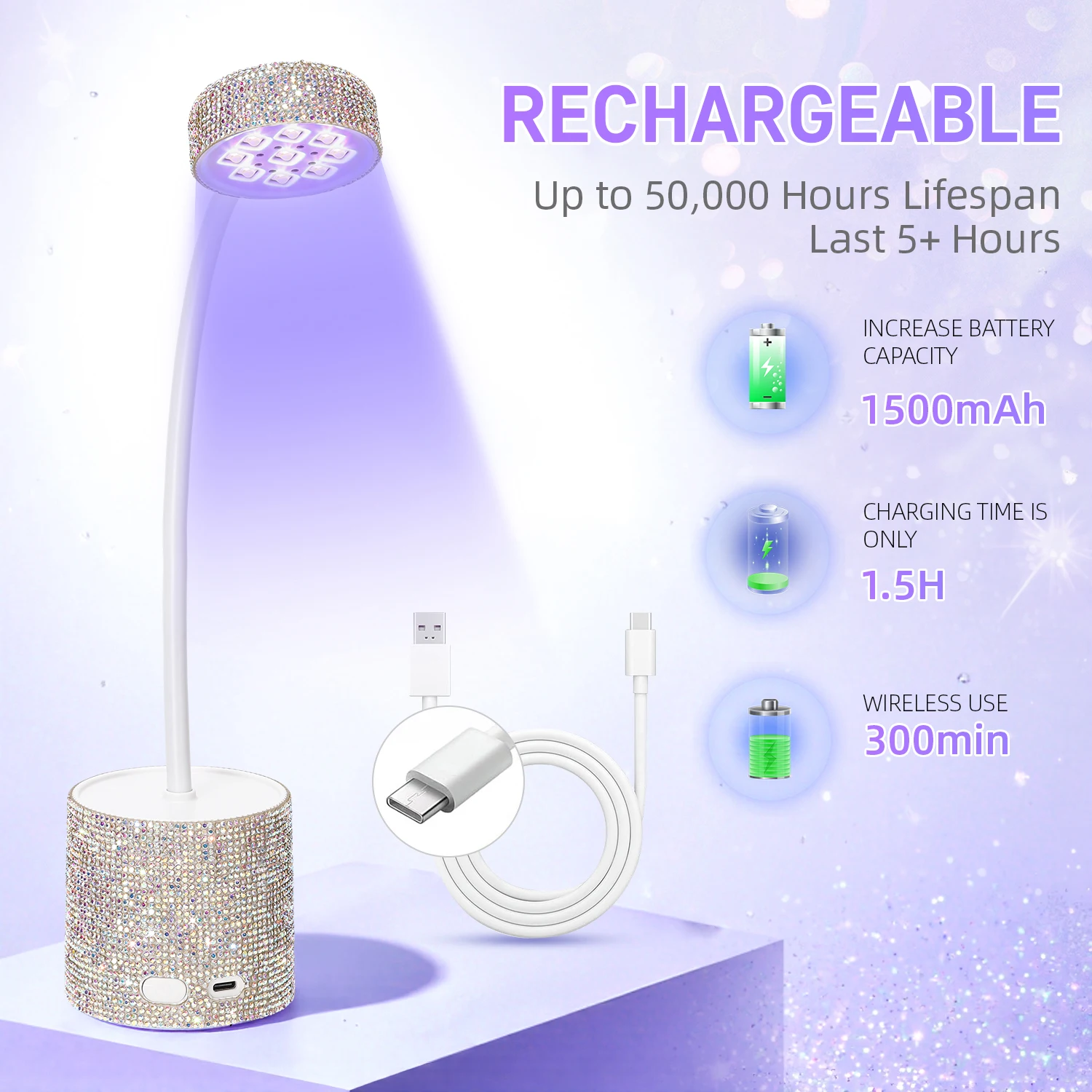 360 °   Roterende oplaadbare nagellamp Draadloos UV LED-licht Draagbaar opvouwbaar ontwerp met 2 timers Nagels voor thuissalon