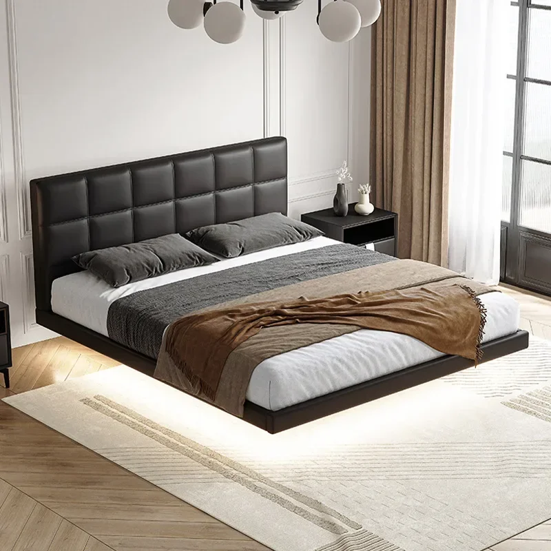 Chocolate bed Italian minimalist leather bed
