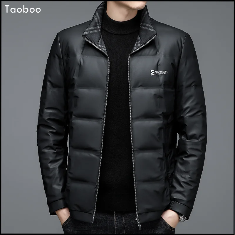 2023New Business Padded winter jackets for men Business Casual Solid Male Coats Warm Classic Fake Leather PU Down Jackets parkas