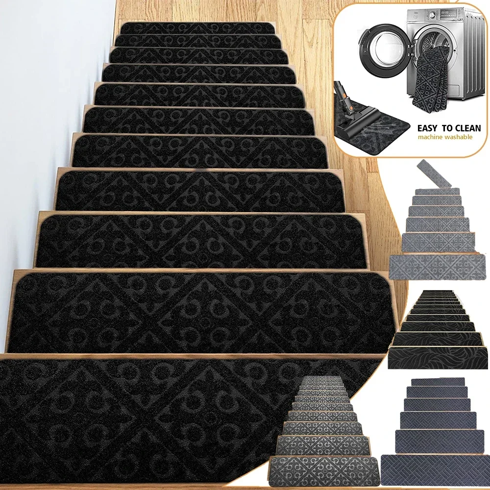 1pc Non-Slip Stair Treads - 76.2cm X 20.32cm Self-Adhesive, Washable Polyester Step Mats for Home & Office Safety 미끄럼 방지 계단 매트