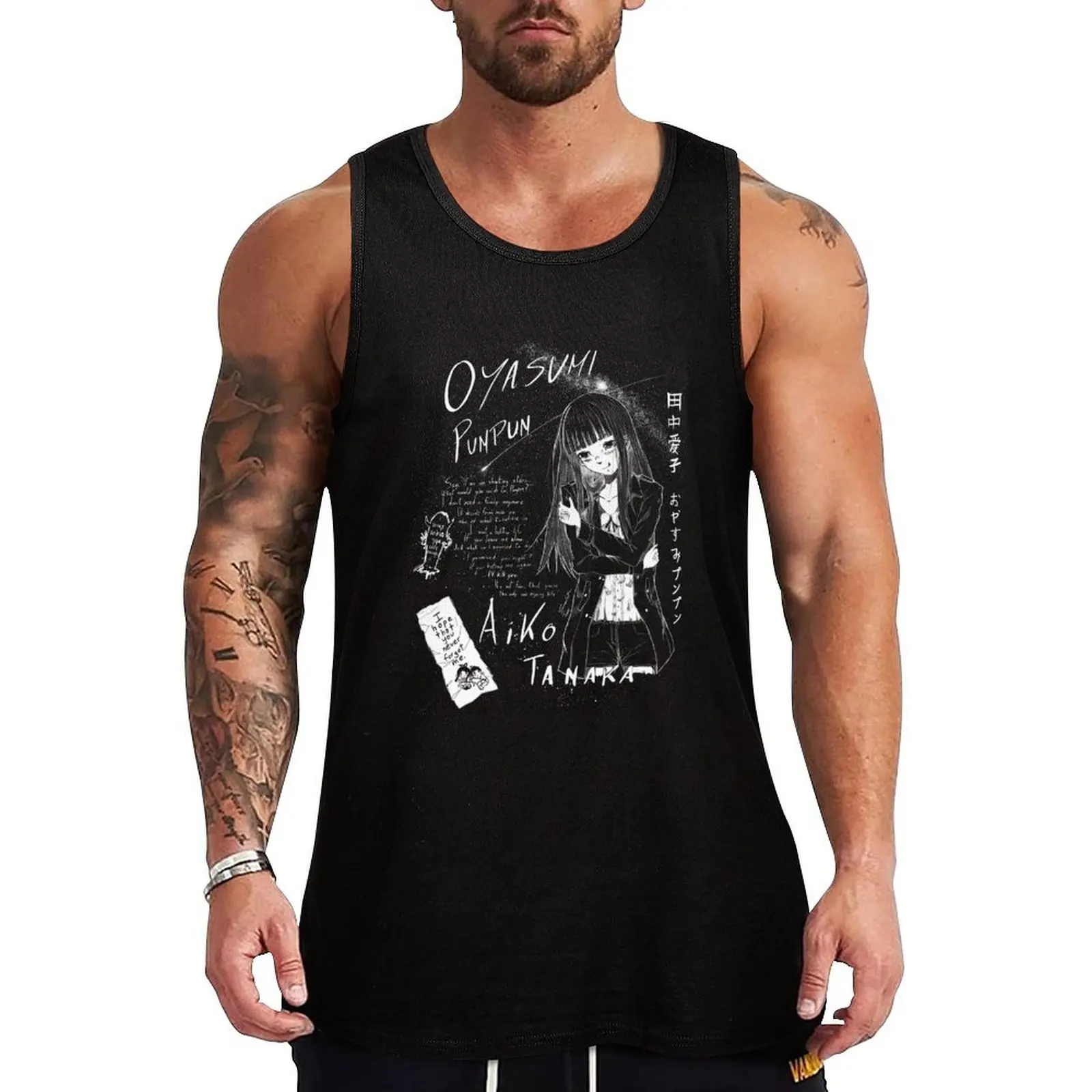 Oyasumi Punpun Fanart- Aiko Tanaka Black Goodnight Punpun Inio Asano Tank Top Sports clothing mens clothing sports vest