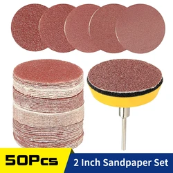 50Pcs 2 Inch Sanding Disc Sandpaper Kit with 1/8 Inch Shank Hook Loop Backing Plate Holder for Dremel Drill Grinder Rotary Tool