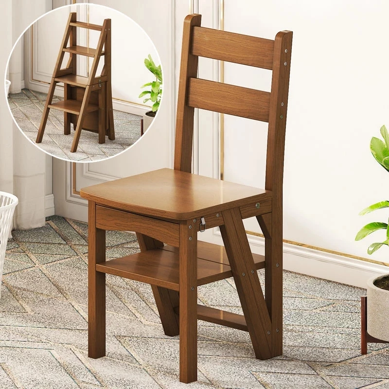 Multi-function Solid Wood Household Ladder Chair Folding Dual-use Ladder Stool Indoor Climbing Pedal Stair Furniture Shipping