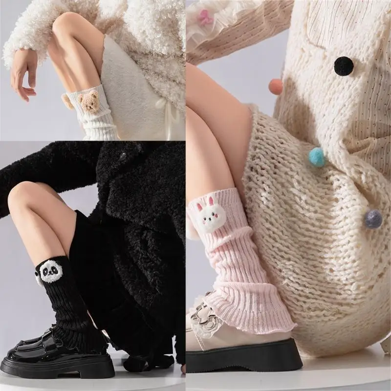 L5YC اليابانية النساء الفتيات الحلو محبوك تدفئة الساق واقي أحذية بلاستيك ثلاثية الأبعاد أفخم الحيوان الدمى تكدرت تقليم الساق #2