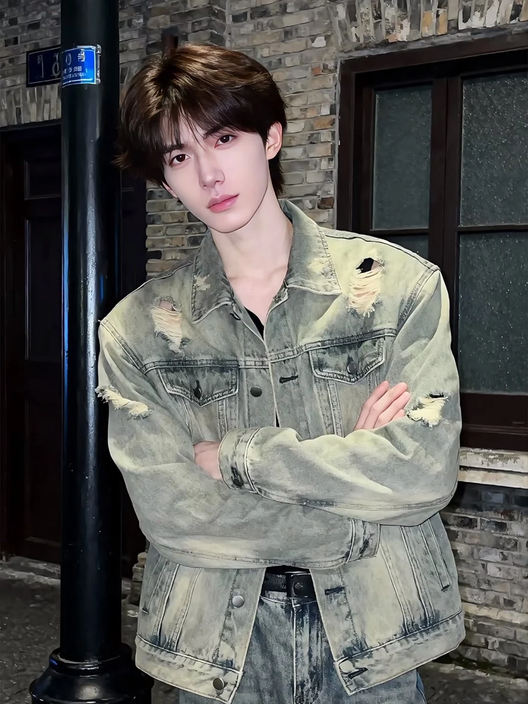 

Ретро-синяя рваная джинсовая куртка мужская, в американском стиле, рабочая, свободного кроя, молодежная, повседневная, весенняя верхняя одежда