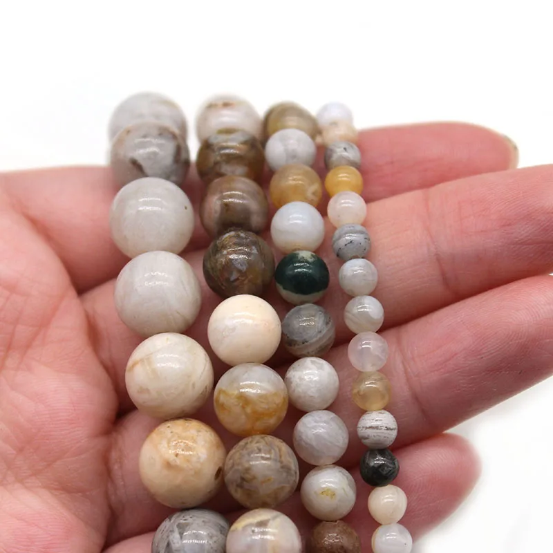 Natural Stone Bamboo Leaf Carnelian Agates Onyx  Round Loose Spacer Beads For Jewelry Making DIY Bracelet Necklace 4/6/8/10/12MM