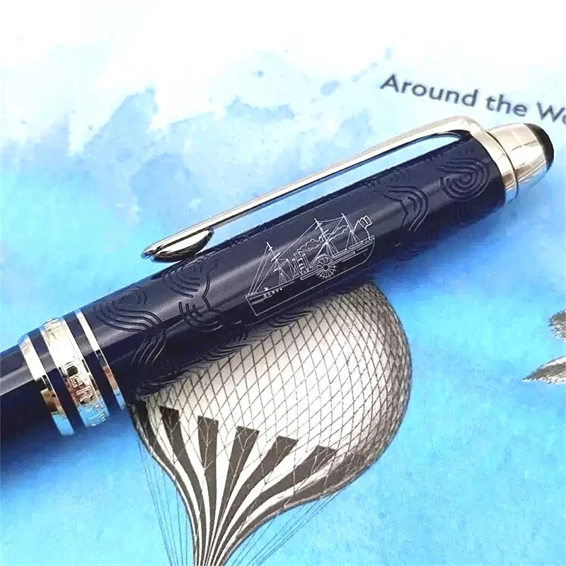 MB Special Edition Around the World in 80 Days 163 Rollerball Pen Blue Resin Ballpoint Pen Office School Writing Fountain Pens