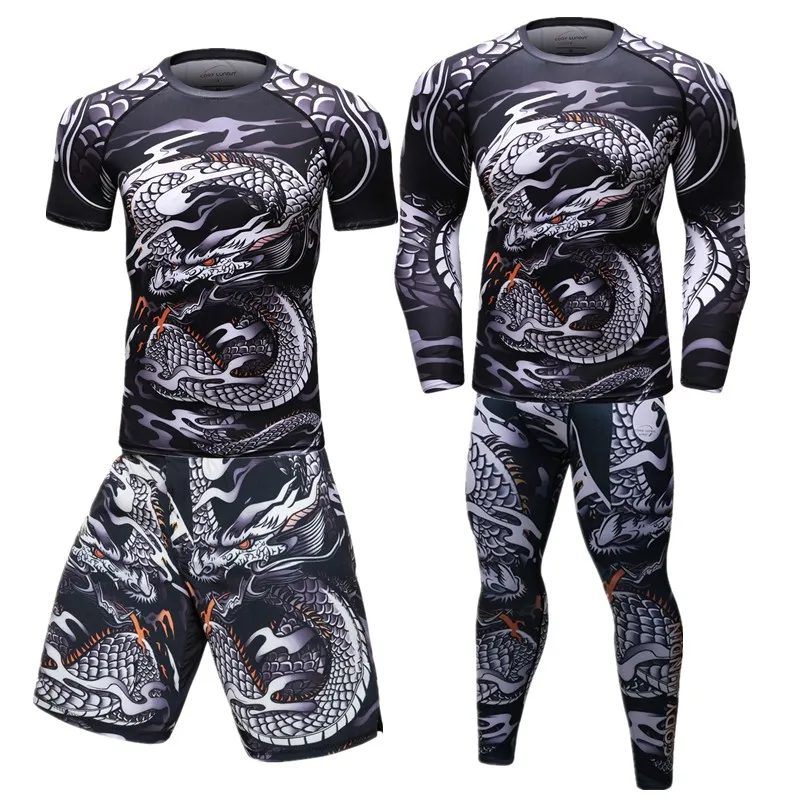 

New Men Sports jiu jitsu bjj Suit Gym Fitness Compression Clothes Running Jogging Sport Wear Exercise Workout Rashguard Tights