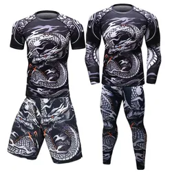 New Men Sports jiu jitsu bjj Suit Gym Fitness Compression Clothes Running Jogging Sport Wear Exercise Workout Rashguard Tights