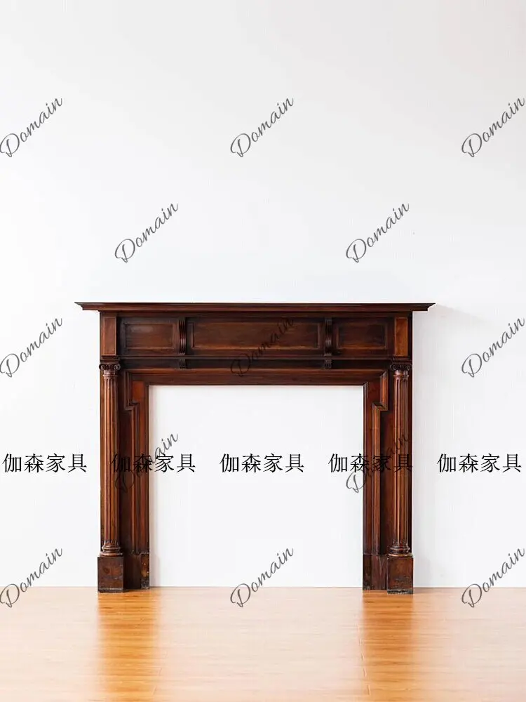 Medieval solid wood antique fireplace decorative cabinet French retro old fireplace background wall Roman column