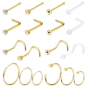 1 Buah/18 Buah Kancing Cincin Hidung Hipoalergenik untuk Kulit Sensitif Lingkaran 20G untuk Wanita Pria Perhiasan Tindik Hidung Titanium Kecil 2mm 8 tindik penjualan terbaik 2mm - №