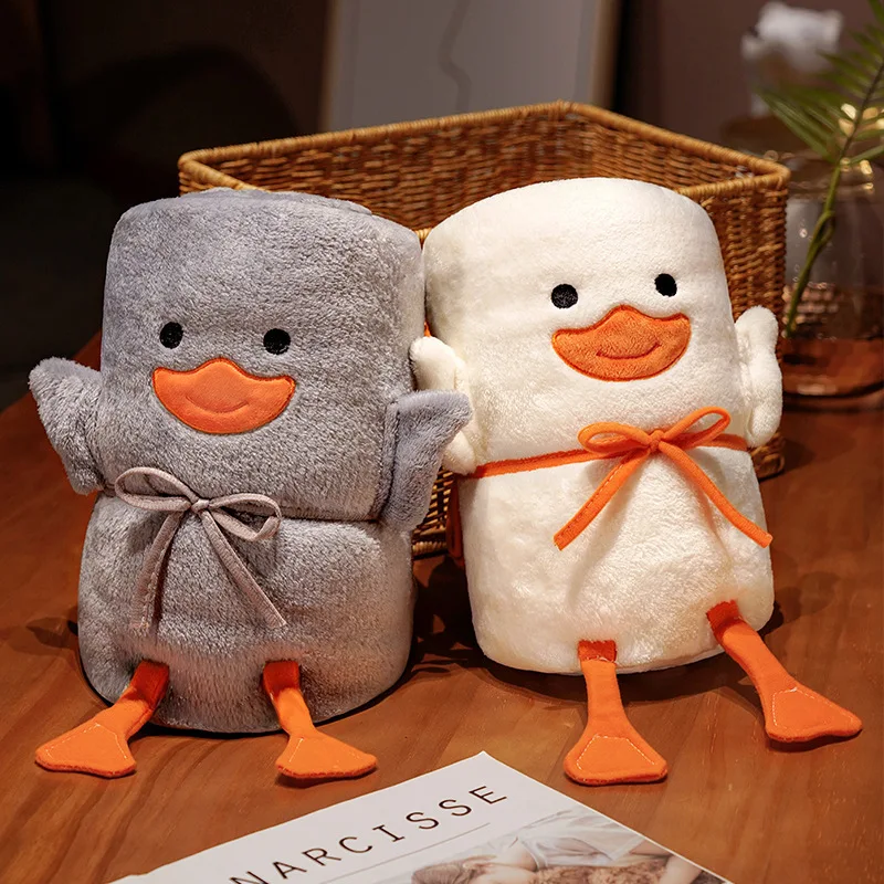 

New Cute Duckling Roll Blanket Office Nap Air Conditioning Blanket Bedroom Warm Blanket Cartoon Duck Coral Velvet Blanket