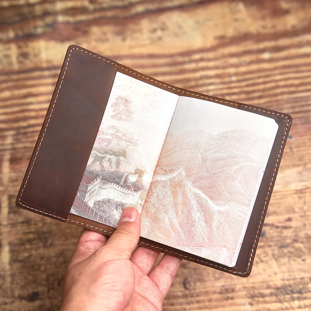 NUPUGOO Reisepass-Schutzhülle aus echtem Leder, Retro-Reisepasshülle, Dokumentenhalter für einzelne Reisepasshülle – Detail 9