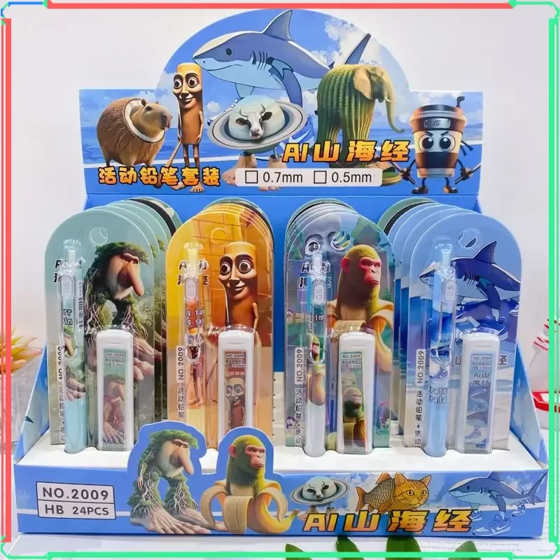 

6/24 шт., набор механических карандашей Tung Sahur, итальянский Brainrot, деревянная палочка, канцелярские принадлежности, сменный блок, нелегко сломать, автоматический карандаш