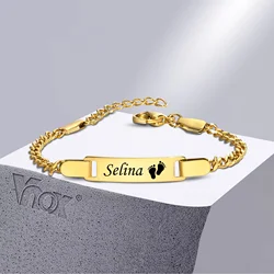 Vnox Free Customize Personalize Your Son Daughter's Name Bar ID Bracelets,Anti Allergy Stainless Steel Birthday Gift