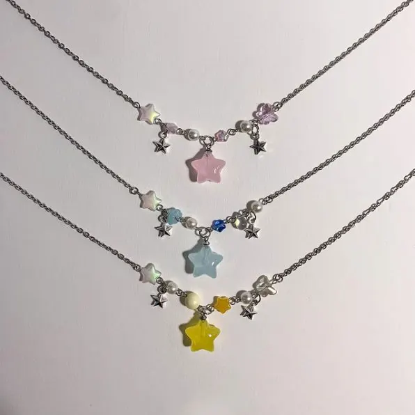 Lovely star exquisite beaded pendant necklace, kawaii, creative gift