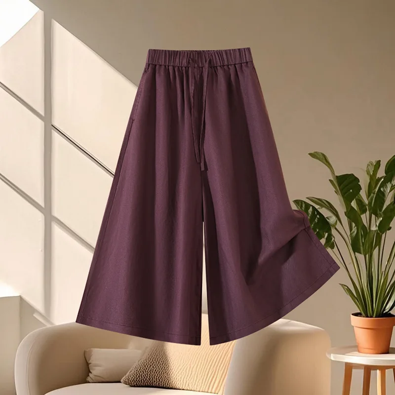

Women's Linen Wide-Leg Pants Summer Thin Straight Loose Comfortable Versatile Eight-Point Casual Pants